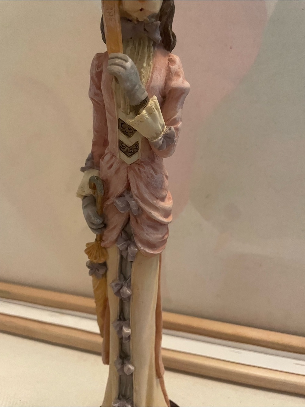 Victorian Anthropomorphic Dog Lady Figurine Pink Dress Parasol Fan 12.75 Inch - Picture 3 of 7